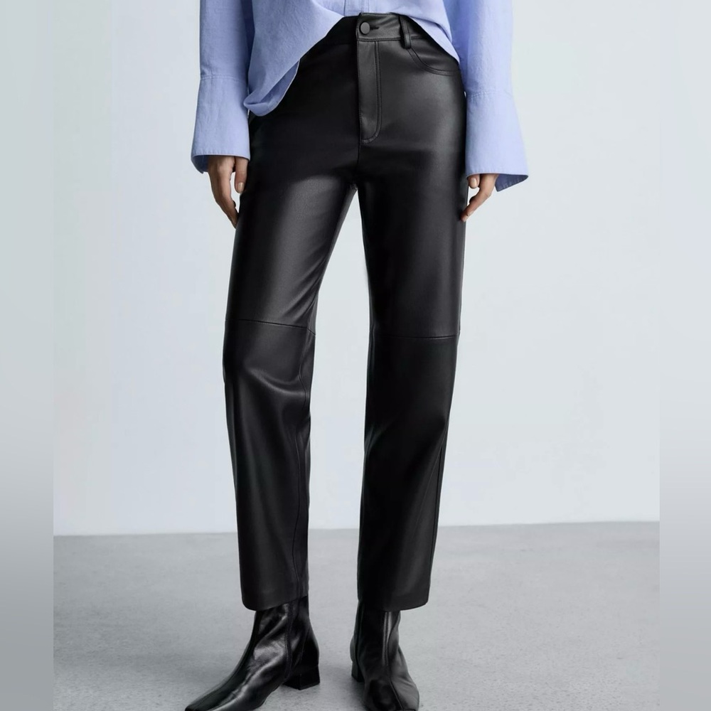 Mango Lille Black Faux Leather Pants size 8
